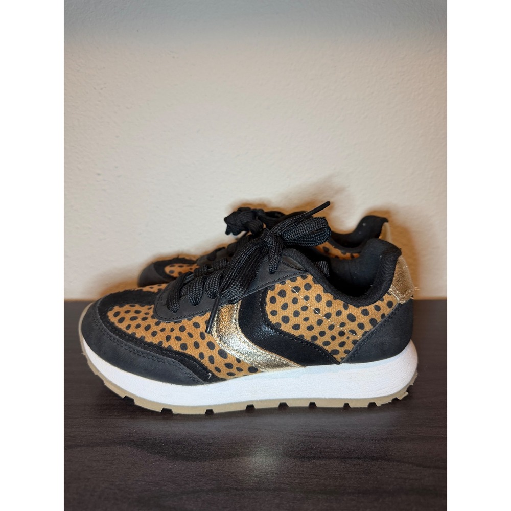Cat & Jack Girls Leopard Print Sneakers Gold Metallic Accent Black Size 2